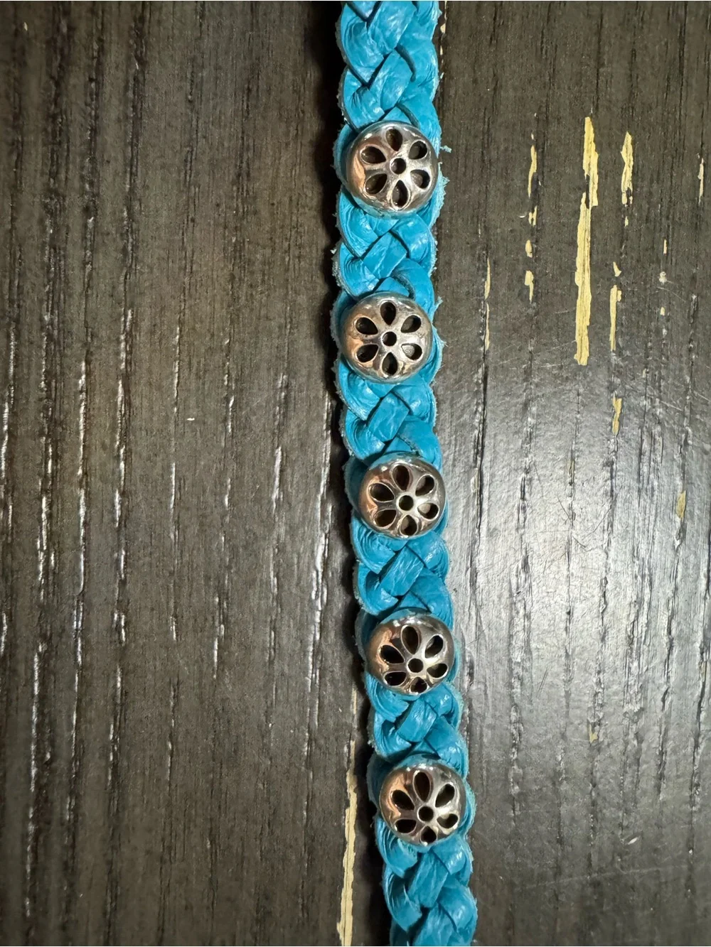 Brighton Braided Turquoise Leather Flower-Stud Bracelet - Women Accessories
